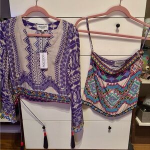 Rococo Sand Purple and Multicolor Navajo skirt and blouse set with beadwork.